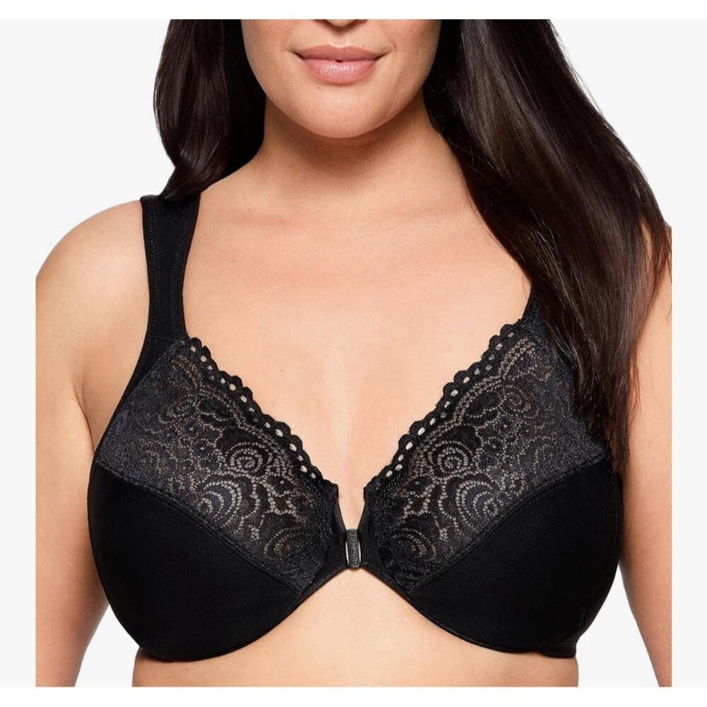 Glamorise Women's Black Full Figure Wonderwire Front Close Bra #1245 Size 36D